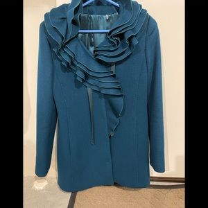 SOLD Elie Tahari Teal Blue Ruffle Coat sz XS
